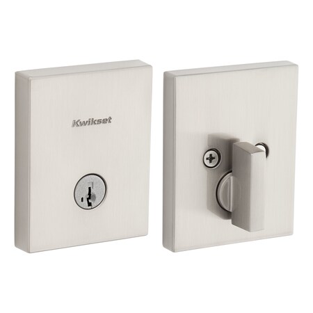 Kwikset Rectangular Low Profile Single Cylinder SmartKey Deadbolt, 6AL Latch, KA3 Satin Nickel Finish 258RCT-15S.STRKP
